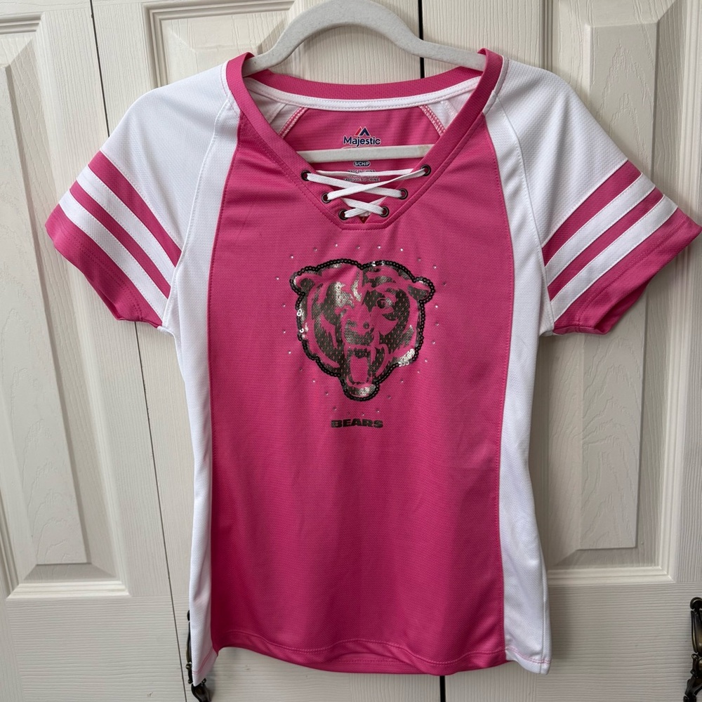 Chicago Bears Majestic Pink Draft Me VII T-Shirt Lace Up Womens Size Small